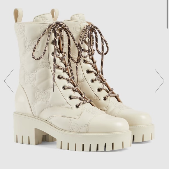 GUCCI WOMEN'S GG MATELASSÉ LACE-UP BOOT - Picture 2 of 5